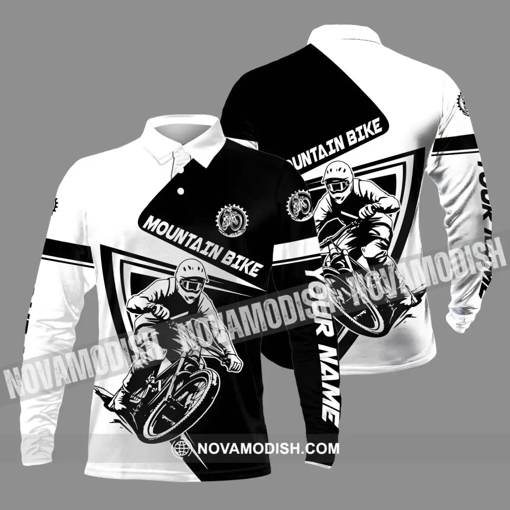 Unisex Shirt - Custom Name Mountain Bike Player Sport Shirt Motobike Long Sleeve Polo / S T-shirt