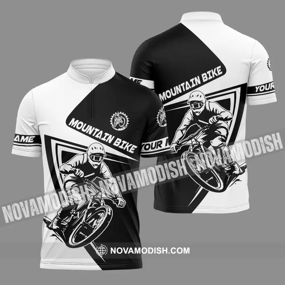 Unisex Shirt - Custom Name Mountain Bike Player Sport Shirt Motobike Zipper Polo Shirt / S T-shirt
