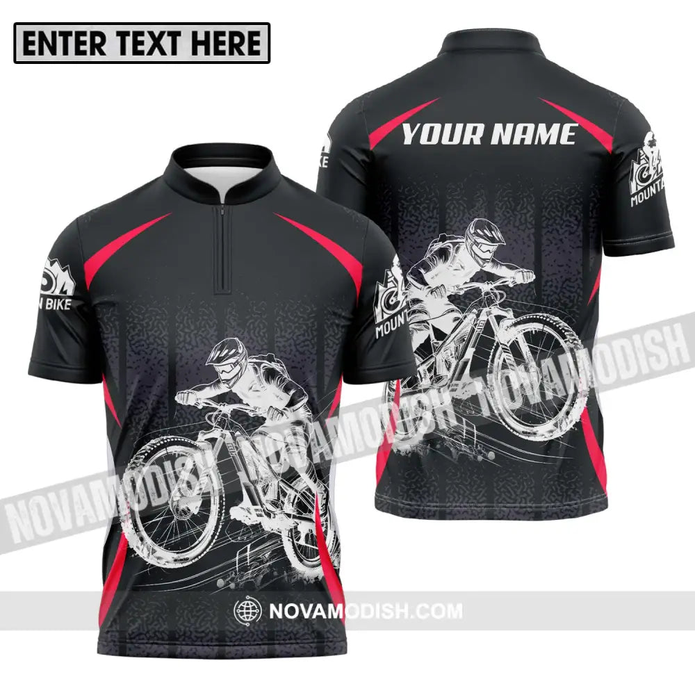 Unisex Shirt - Custom Name Mountain Bike Player Sport Shirt Zipper Polo Shirt / S T-shirt