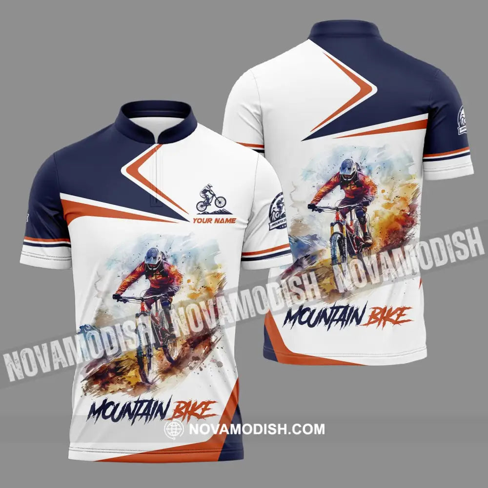 Unisex Shirt - Custom Name Mountain Bike Shirt Mountain Bike Player Zipper Polo Shirt / S T-shirt
