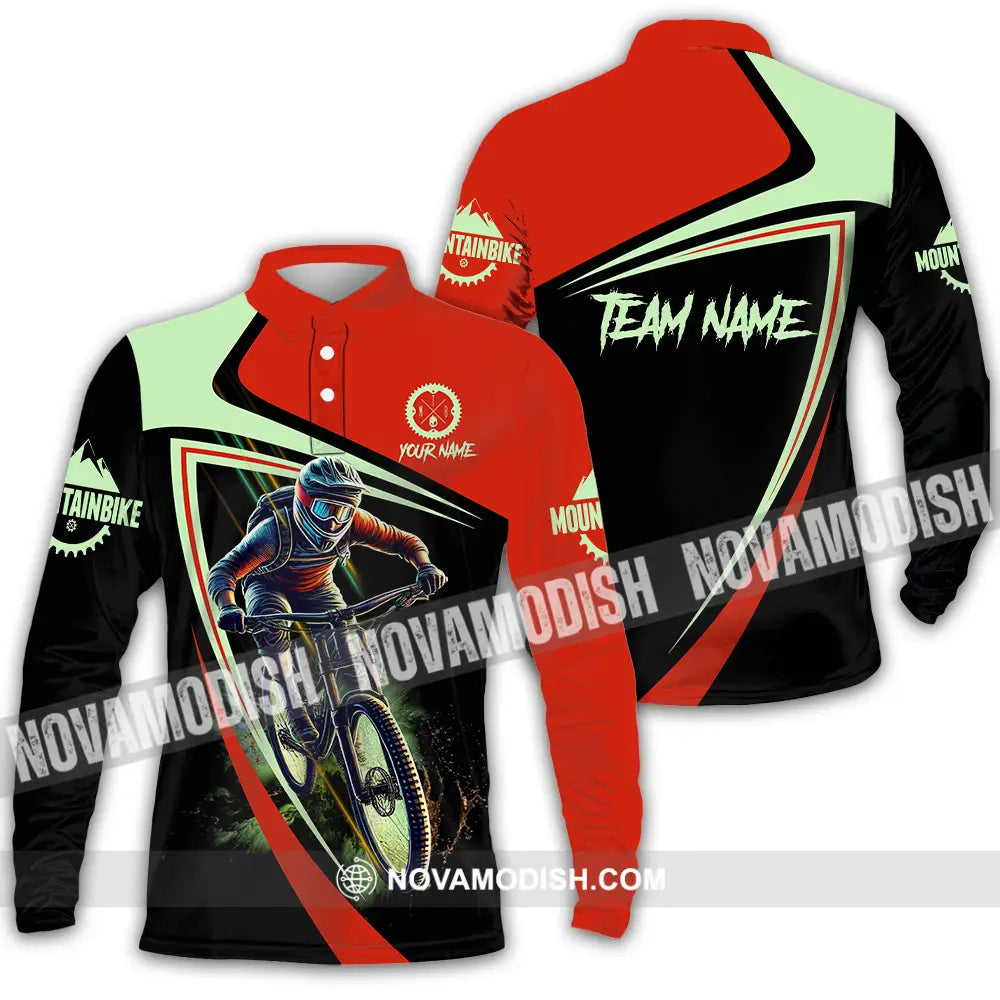 Unisex Shirt - Custom Name Mountain Bike Sport Shirt Biker Long Sleeve Polo / S T-shirt