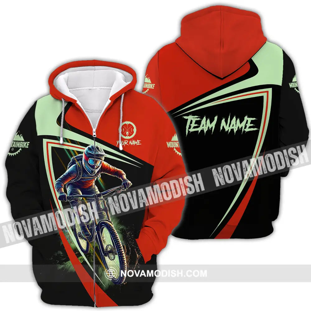Unisex Shirt - Custom Name Mountain Bike Sport Shirt Biker Zipper Hoodie / S T-shirt