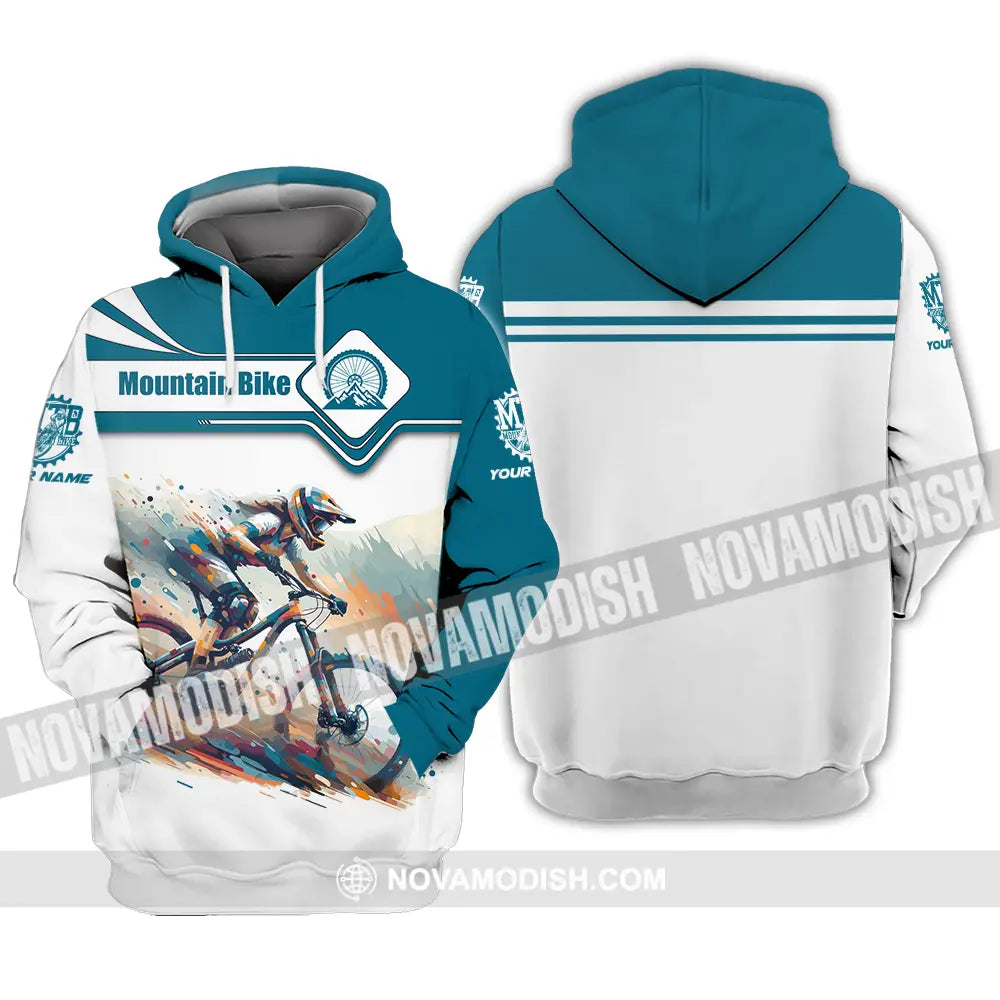 Unisex Shirt - Custom Name Mountain Bike Sport Shirt Blue And White Biker Hoodie / S T-shirt