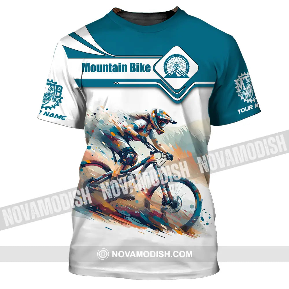 Unisex Shirt - Custom Name Mountain Bike Sport Shirt Blue And White Biker T-Shirt / S T-shirt