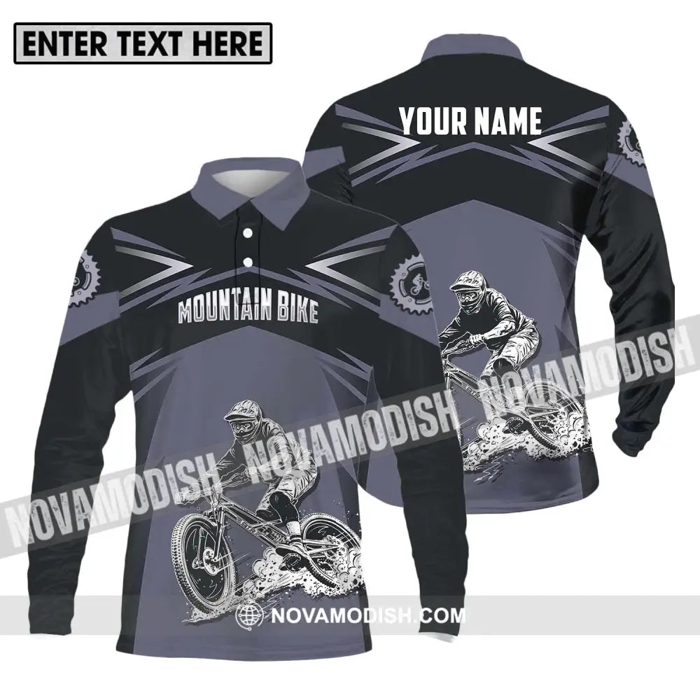 Unisex Shirt - Custom Name Mountain Bike Sport Shirt Classic Design Long Sleeve Polo / S T-shirt
