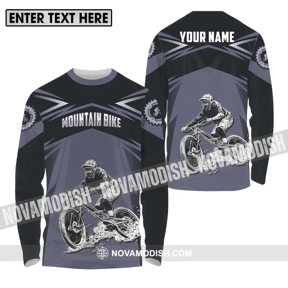 Unisex Shirt - Custom Name Mountain Bike Sport Shirt Classic Design Long Sleeve Shirt / S T-shirt
