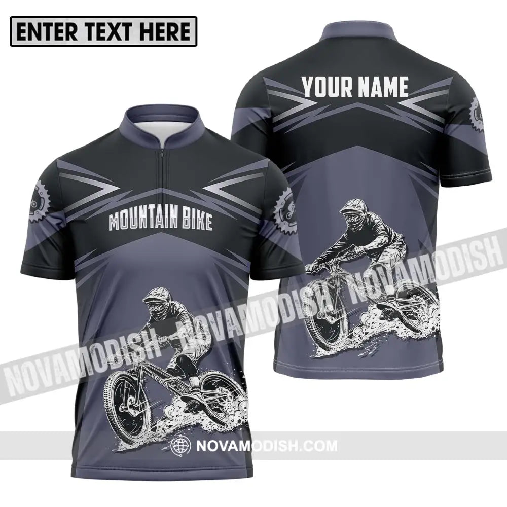Unisex Shirt - Custom Name Mountain Bike Sport Shirt Classic Design Zipper Polo Shirt / S T-shirt