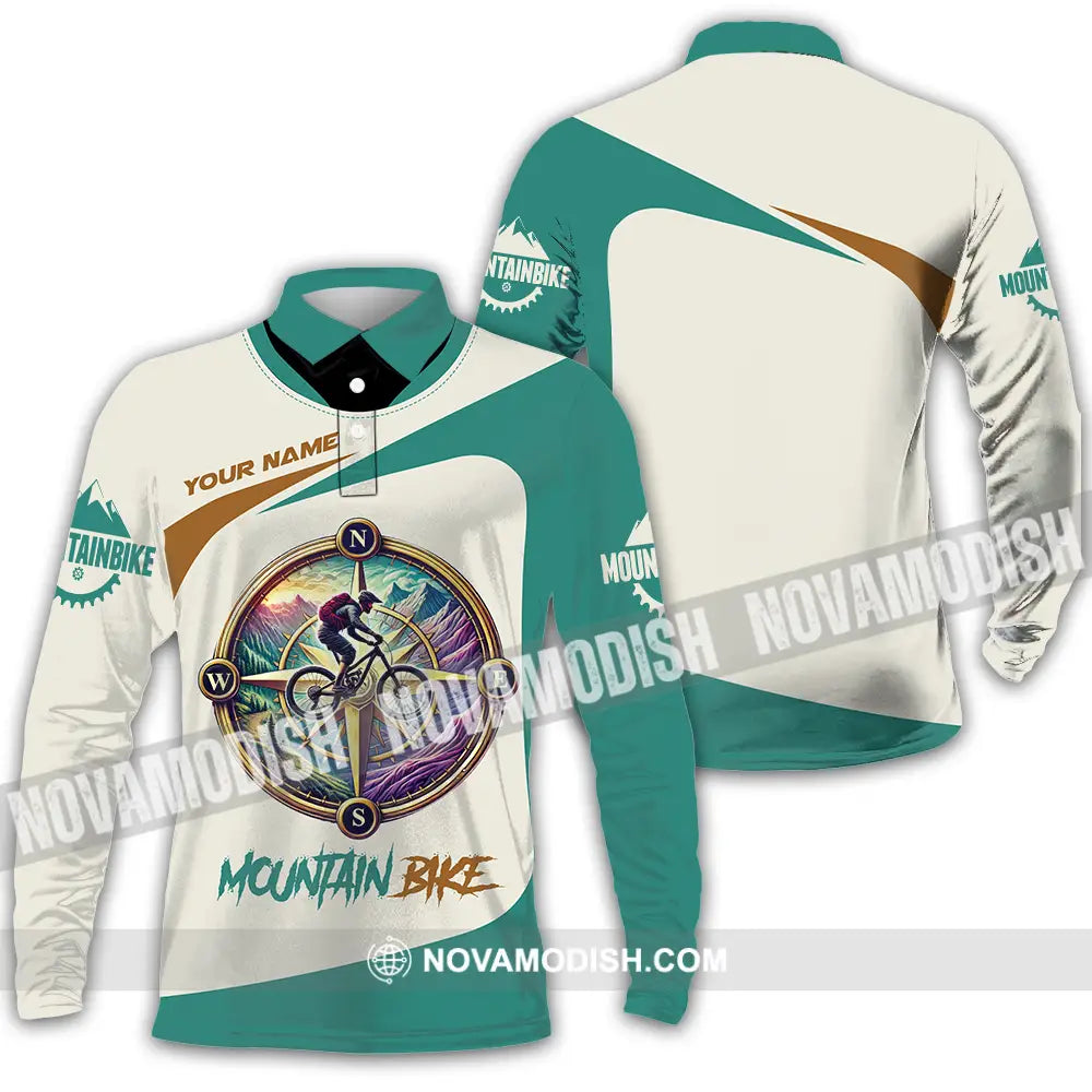 Unisex Shirt - Custom Name Mountain Bike Sport Shirt Compass Biker Long Sleeve Polo / S T-shirt