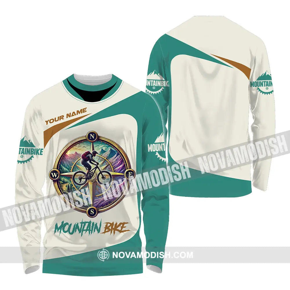Unisex Shirt - Custom Name Mountain Bike Sport Shirt Compass Biker Long Sleeve Shirt / S T-shirt