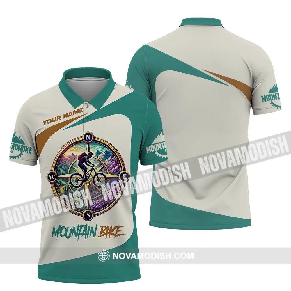 Unisex Shirt - Custom Name Mountain Bike Sport Shirt Compass Biker Polo Shirt / S T-shirt