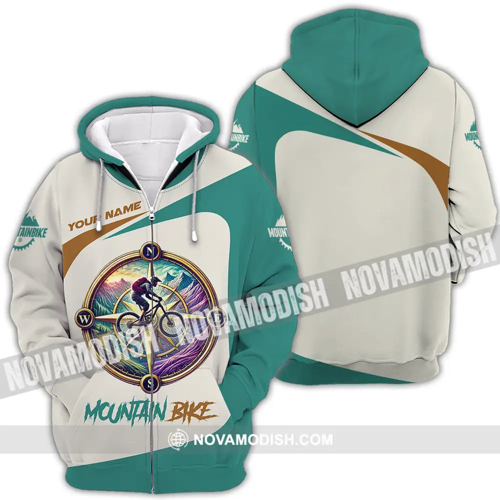 Unisex Shirt - Custom Name Mountain Bike Sport Shirt Compass Biker Zipper Hoodie / S T-shirt