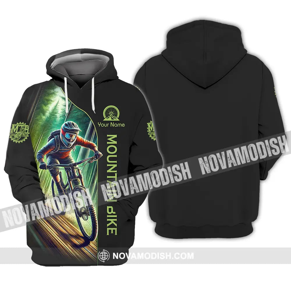 Unisex Shirt - Custom Name Mountain Bike Sport Shirt Forest And Black Biker Hoodie / S T-shirt
