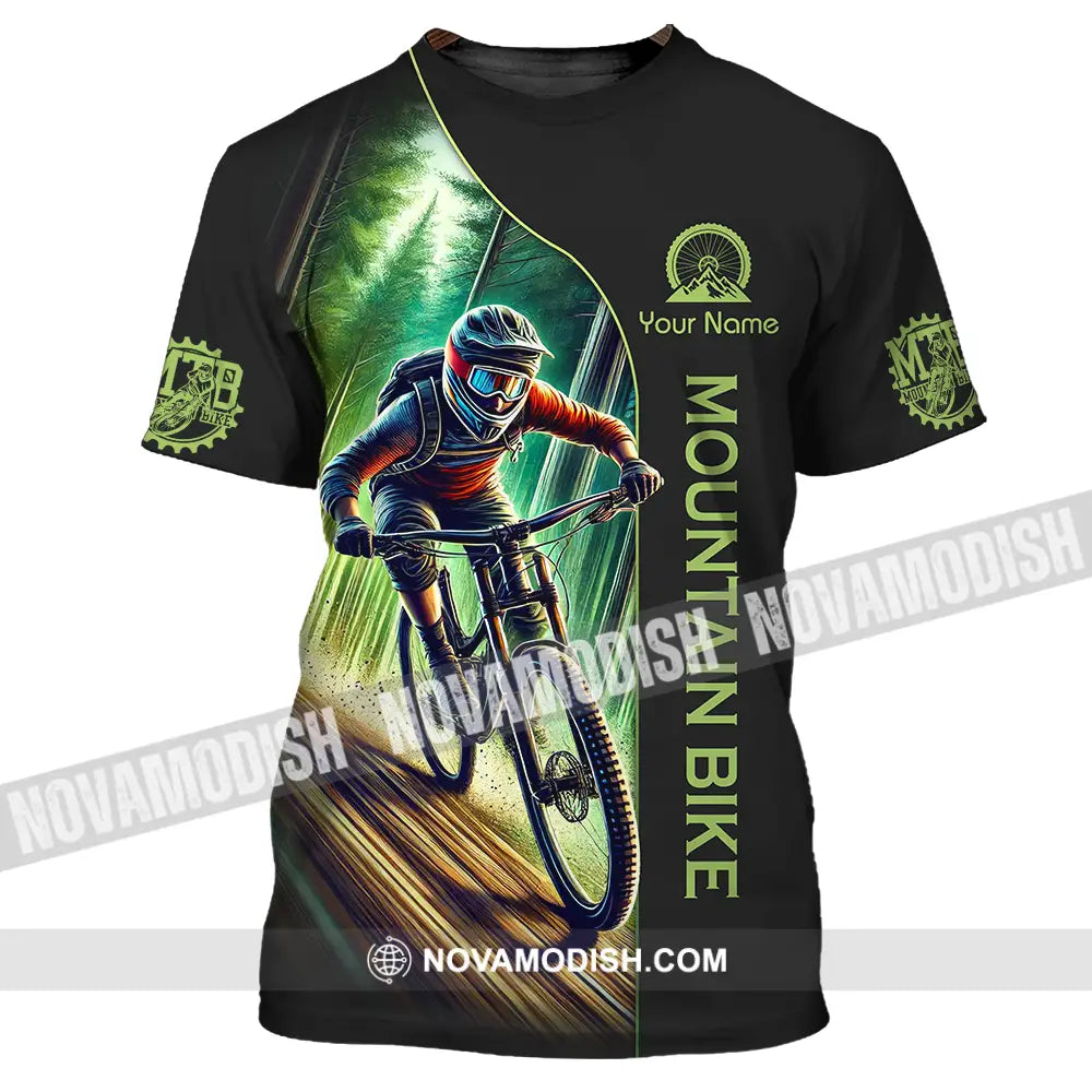 Unisex Shirt - Custom Name Mountain Bike Sport Shirt Forest And Black Biker T-Shirt / S T-shirt