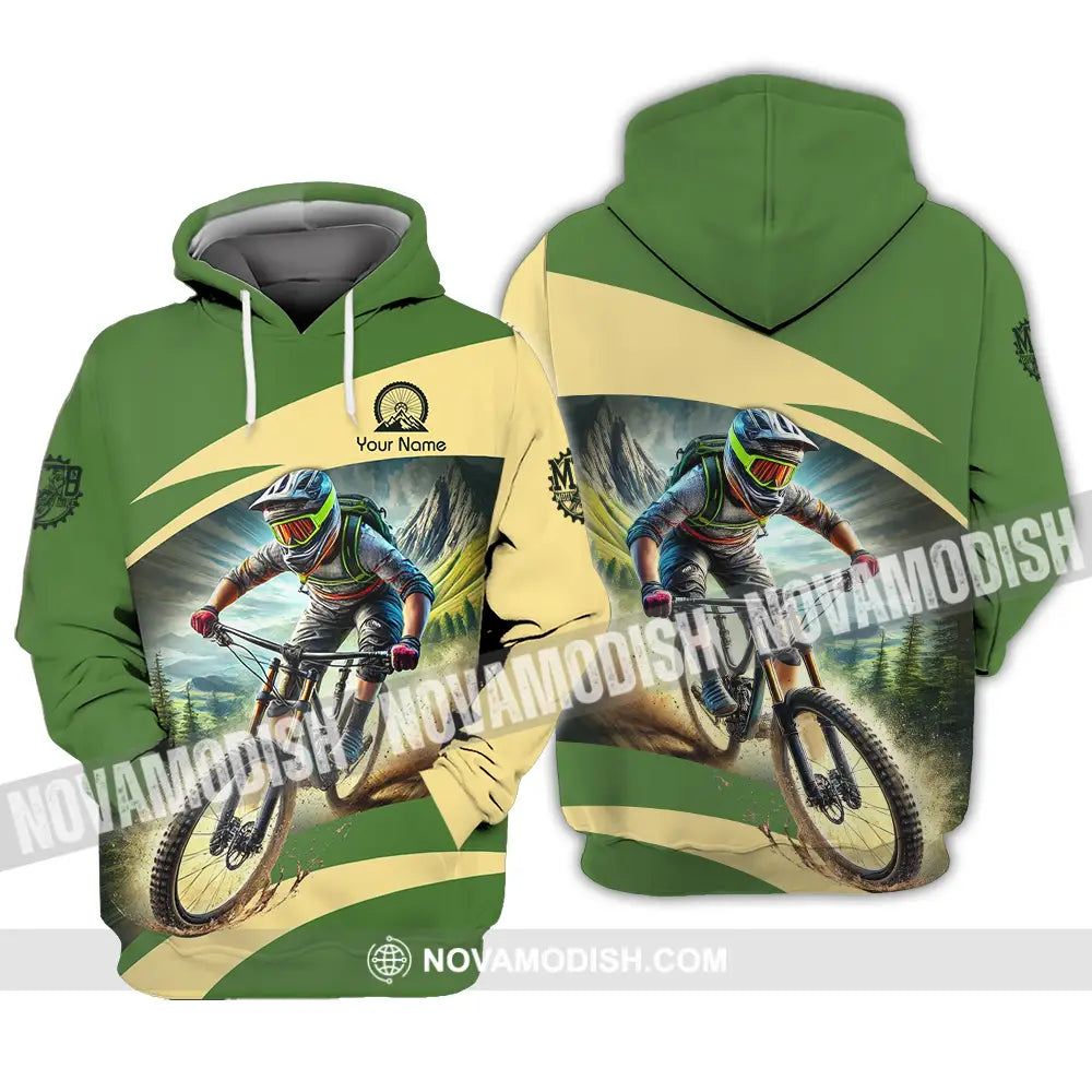 Unisex Shirt - Custom Name Mountain Bike Sport Shirt Green Biker Hoodie / S T-shirt