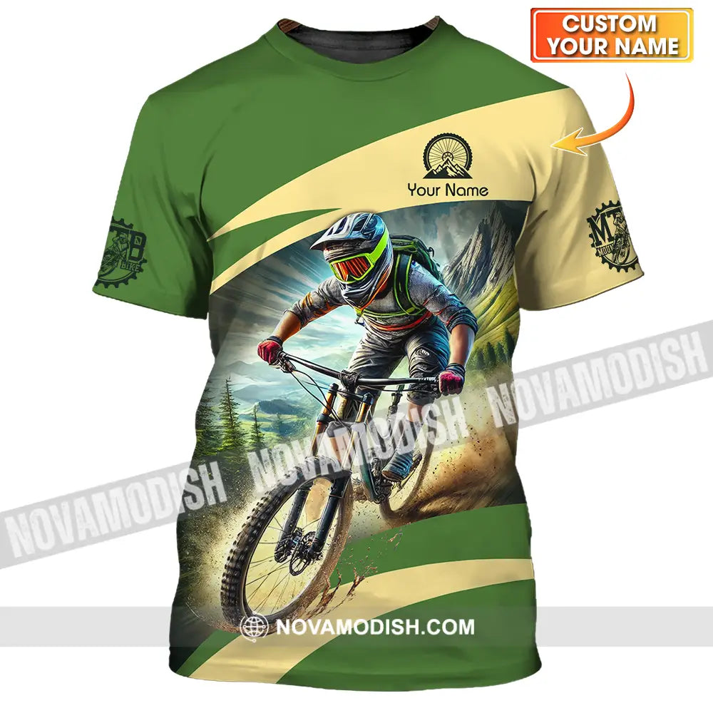 Unisex Shirt - Custom Name Mountain Bike Sport Shirt Green Biker T-shirt