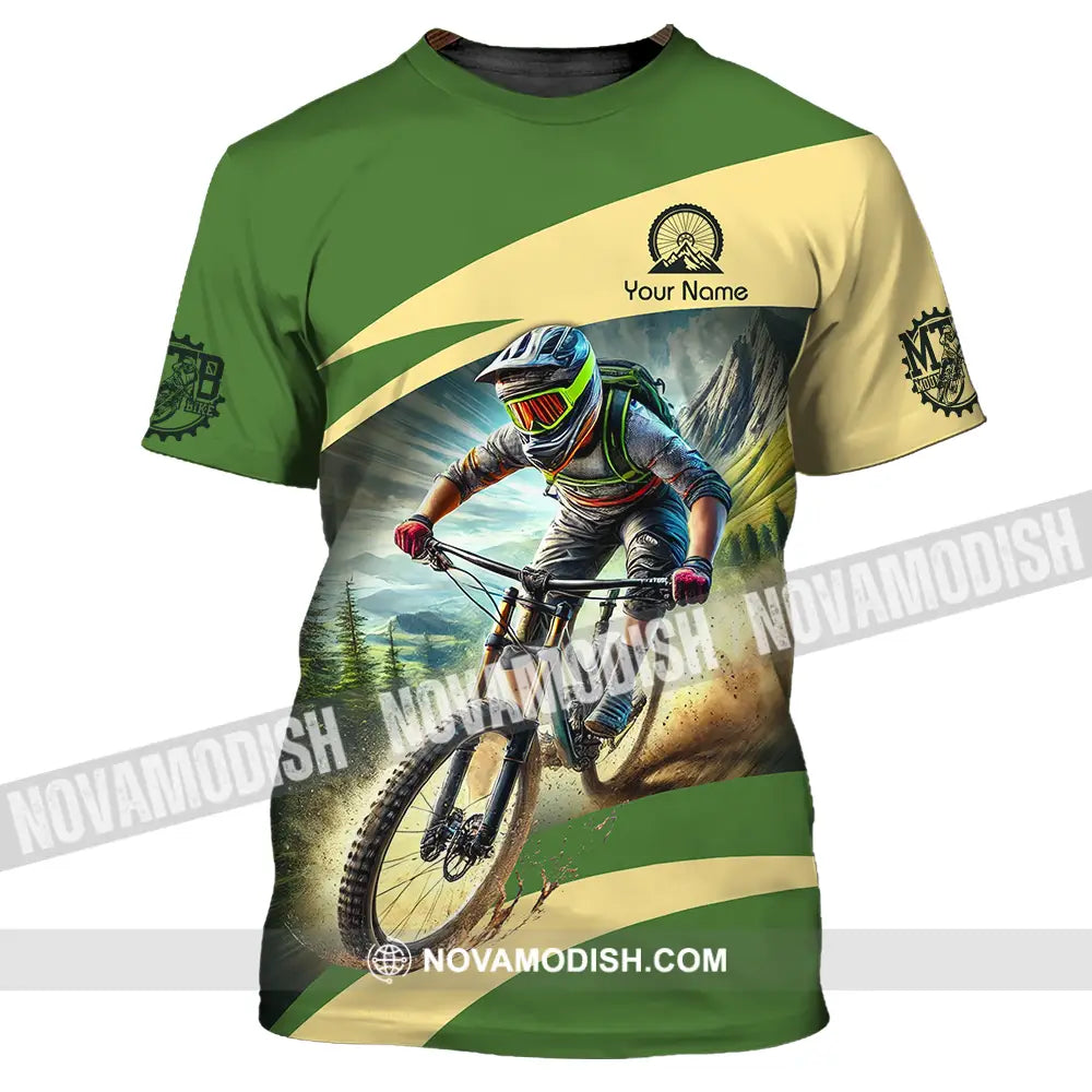 Unisex Shirt - Custom Name Mountain Bike Sport Shirt Green Biker T-Shirt / S T-shirt