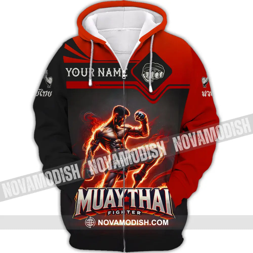 Unisex Shirt Custom Name Muay Thai Polo Long Sleeve Gift Zipper Hoodie / S T-Shirt