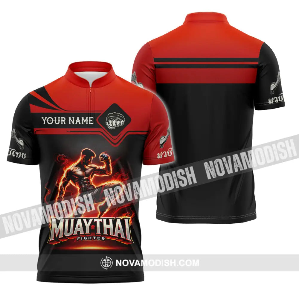 Unisex Shirt Custom Name Muay Thai Polo Long Sleeve Gift Zipper / S T-Shirt