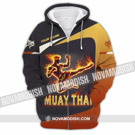 Unisex Shirt Custom Name Muay Thai Polo Long Sleeve Zipper Hoodie / S T-Shirt