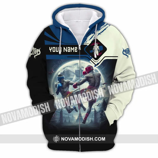 Unisex Shirt Custom Name Muay Thai Polo Long Sleeve Zipper Hoodie / S T-Shirt