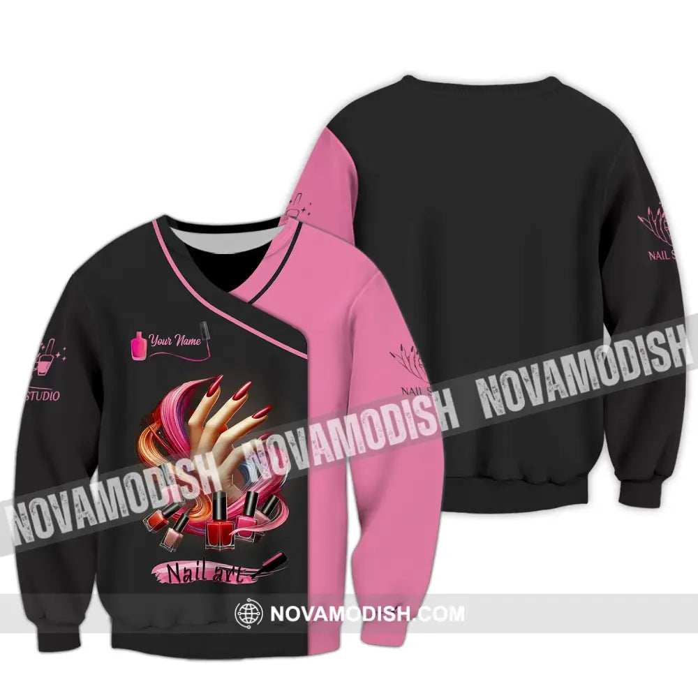 Unisex Shirt Custom Name Nail Artist Long Sleeve Hoodie Polo Studio Uniform / S T-Shirt