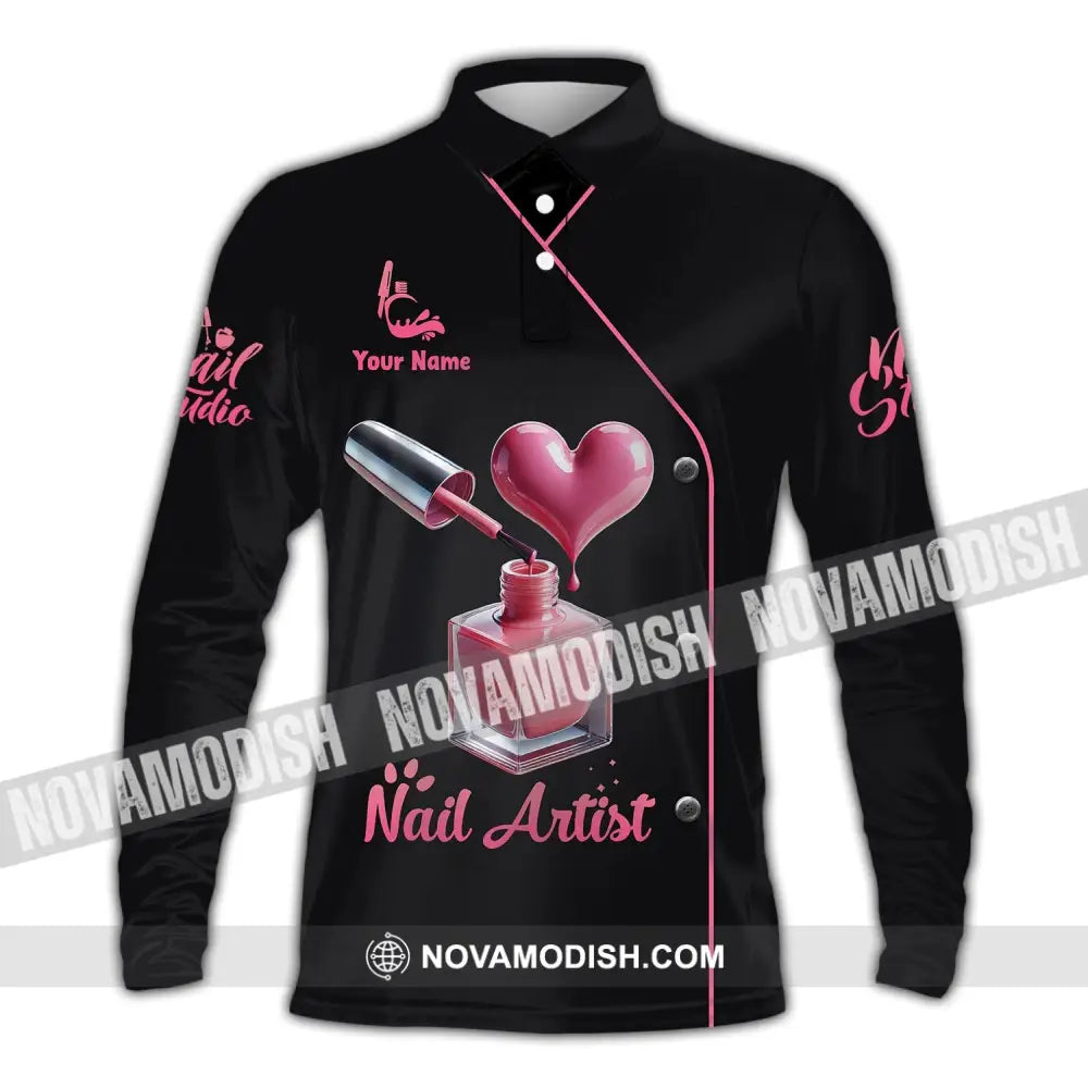 Unisex Shirt - Custom Name Nail Artist Long Sleeve Polo / S T-Shirt