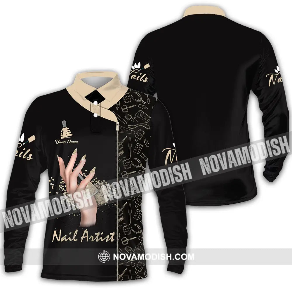 Unisex Shirt - Custom Name Shirt Nail Artist Long Sleeve Polo / S T-shirt
