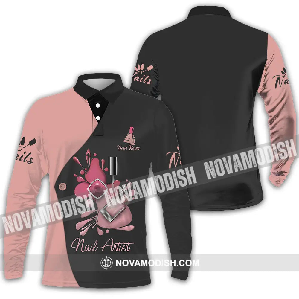 Unisex Shirt - Custom Name Shirt Nail Artist Nude Gel Color Long Sleeve Polo / S T-shirt