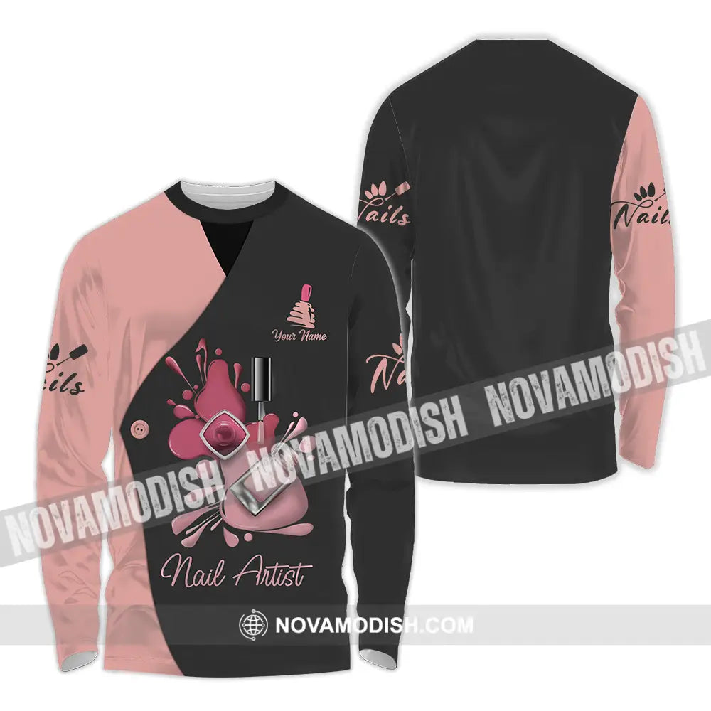 Unisex Shirt - Custom Name Shirt Nail Artist Nude Gel Color Long Sleeve Shirt / S T-shirt