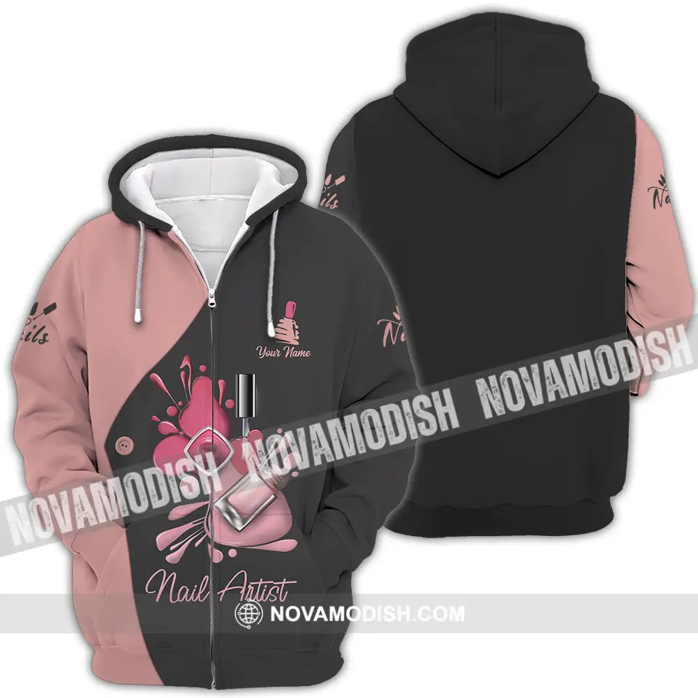 Unisex Shirt - Custom Name Shirt Nail Artist Nude Gel Color Zipper Hoodie / S T-shirt