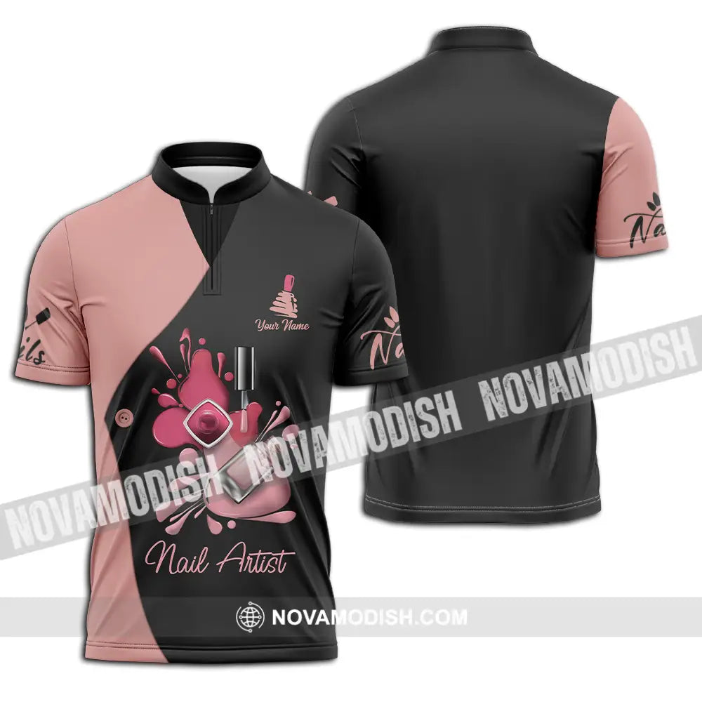 Unisex Shirt - Custom Name Shirt Nail Artist Nude Gel Color Zipper Polo Shirt / S T-shirt