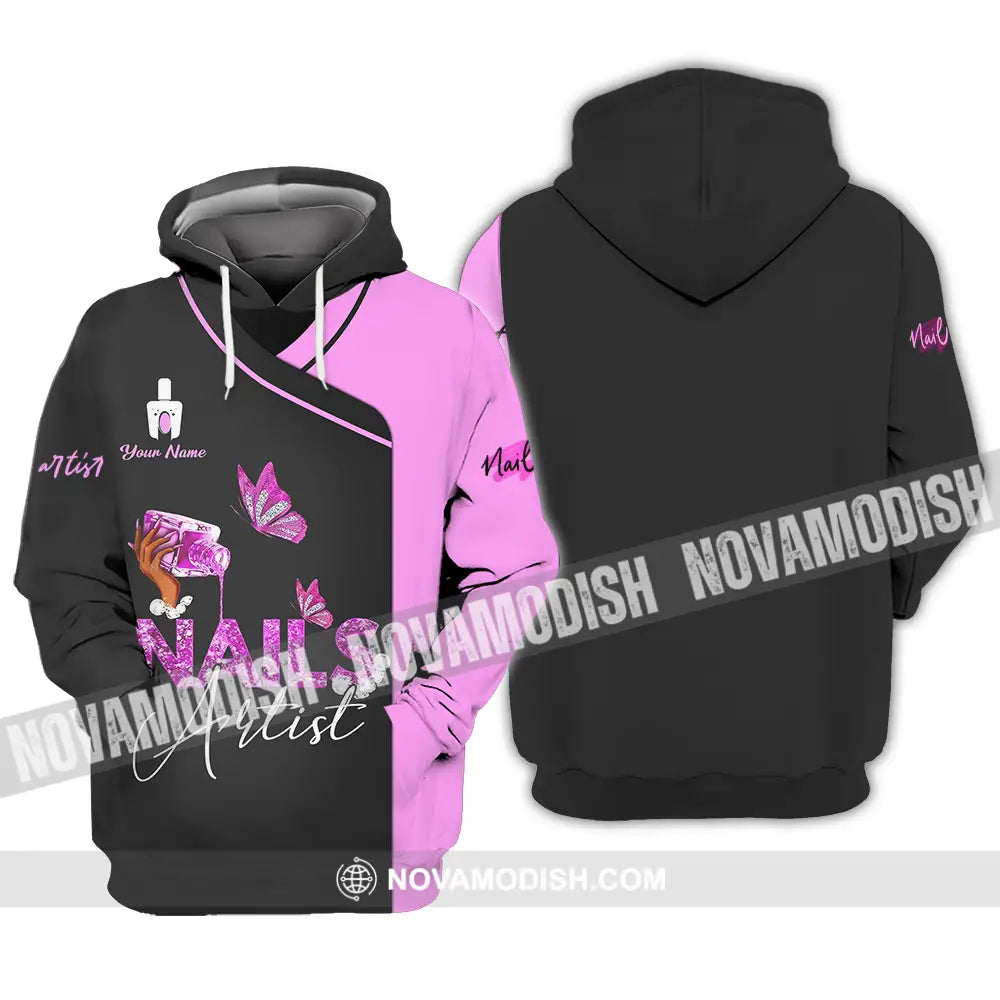 Unisex Shirt - Custom Name Shirt Nail Artist Purple Butterfly Hoodie / S T-shirt