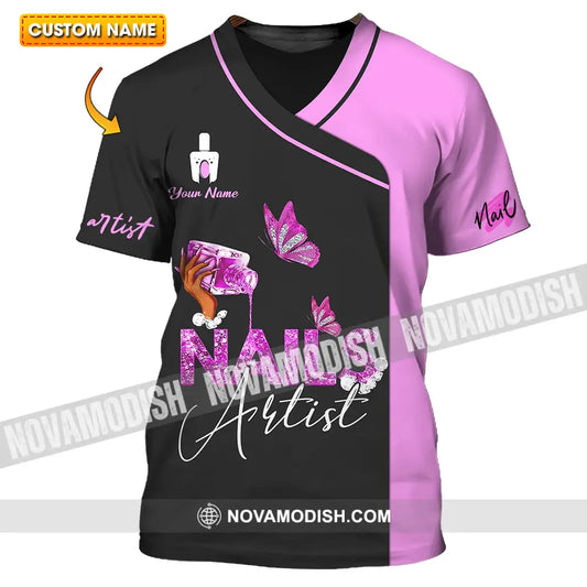 Unisex Shirt - Custom Name Shirt Nail Artist Purple Butterfly T-shirt