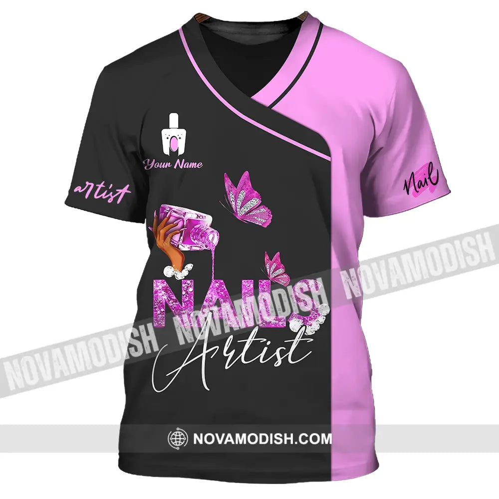 Unisex Shirt - Custom Name Shirt Nail Artist Purple Butterfly T-Shirt / S T-shirt