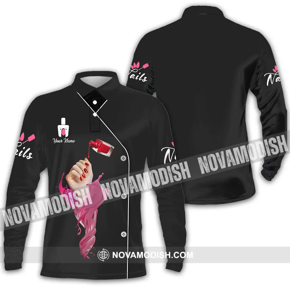 Unisex Shirt - Custom Name Shirt Nail Artist Red Nails Long Sleeve Polo / S T-shirt