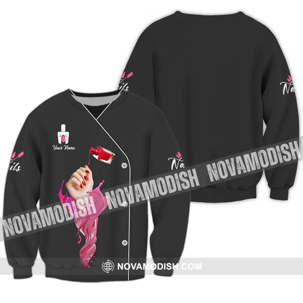 Unisex Shirt - Custom Name Shirt Nail Artist Red Nails Long Sleeve / S T-shirt