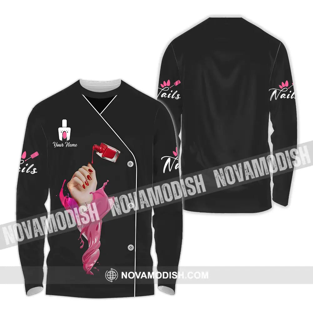 Unisex Shirt - Custom Name Shirt Nail Artist Red Nails Long Sleeve Shirt / S T-shirt