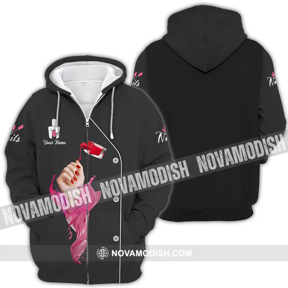 Unisex Shirt - Custom Name Shirt Nail Artist Red Nails Zipper Hoodie / S T-shirt