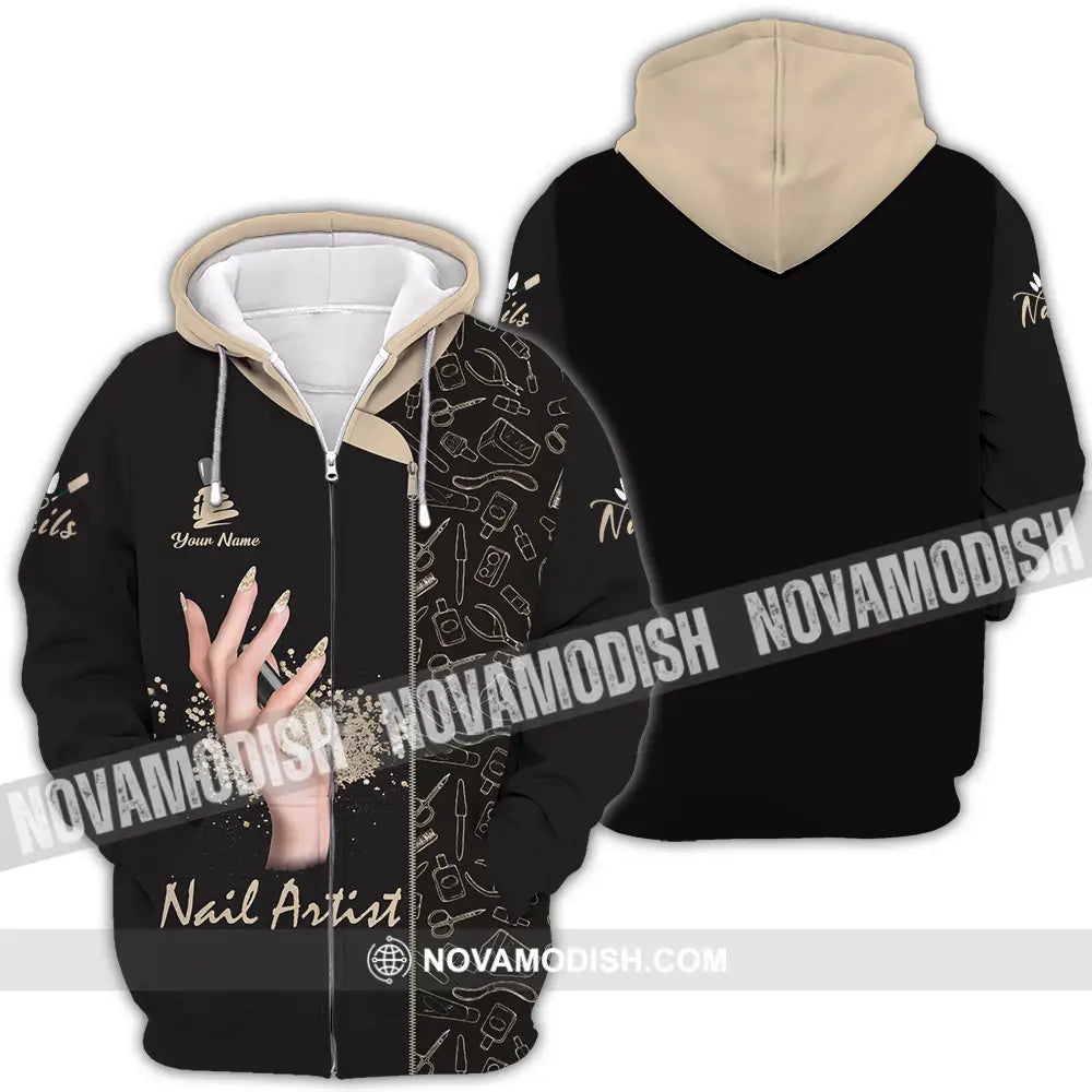 Unisex Shirt - Custom Name Shirt Nail Artist Zipper Hoodie / S T-shirt