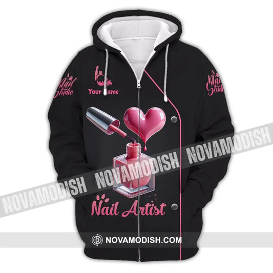 Unisex Shirt - Custom Name Nail Artist Zipper Hoodie / S T-Shirt