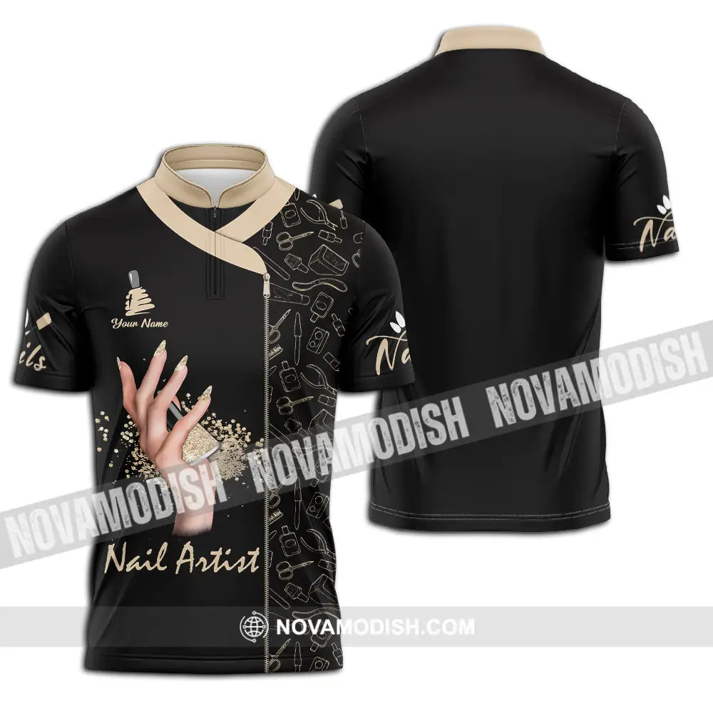 Unisex Shirt - Custom Name Shirt Nail Artist Zipper Polo Shirt / S T-shirt