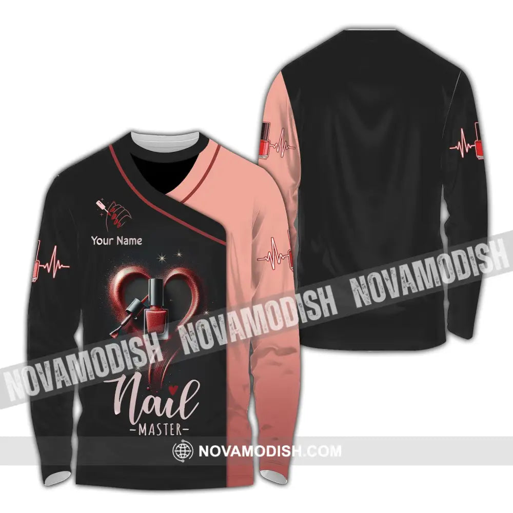 Unisex Shirt Custom Name Nail Master Artist Long Sleeve Hoodie Polo Studio Uniform / S T-Shirt