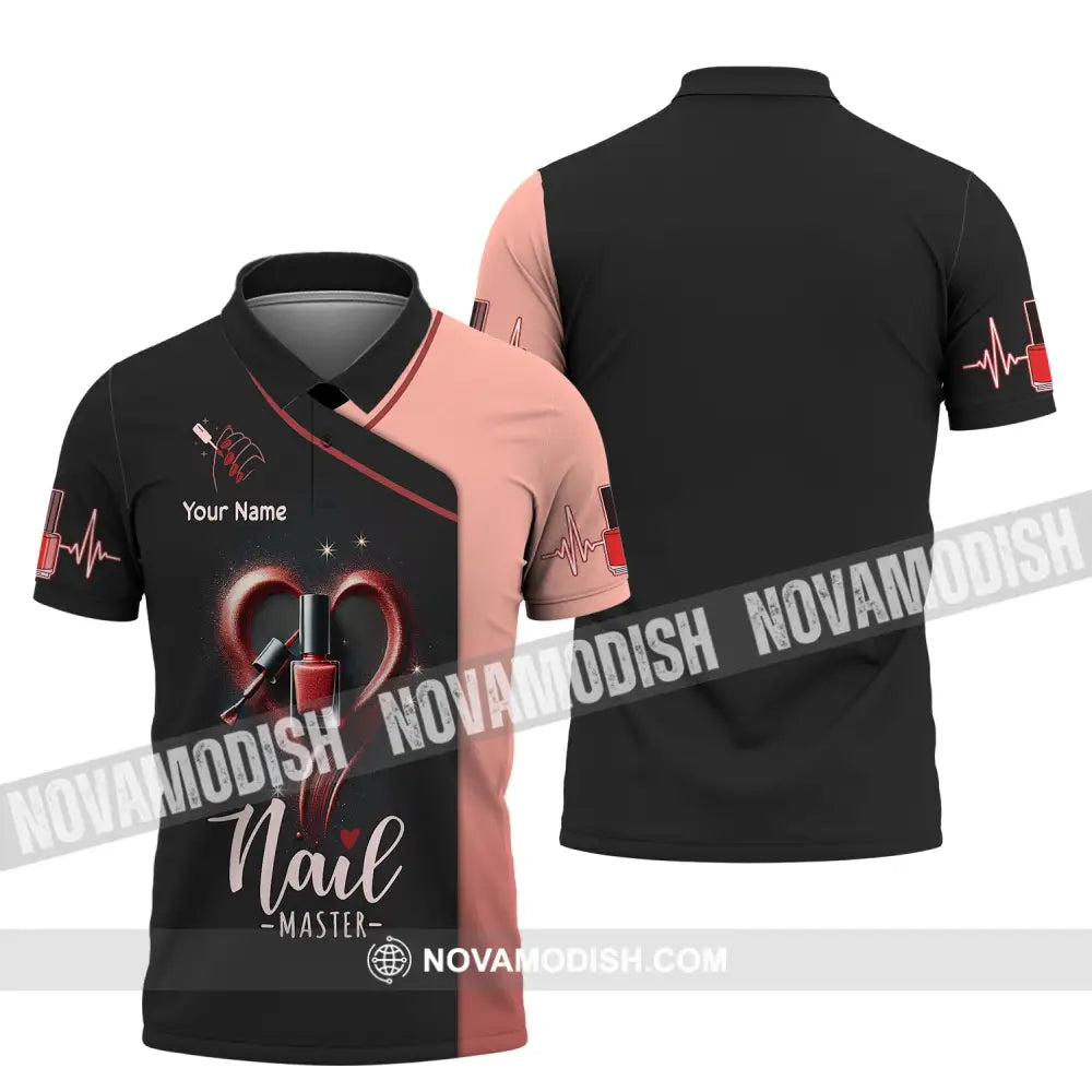 Unisex Shirt Custom Name Nail Master Artist Long Sleeve Hoodie Polo Studio Uniform / S T-Shirt