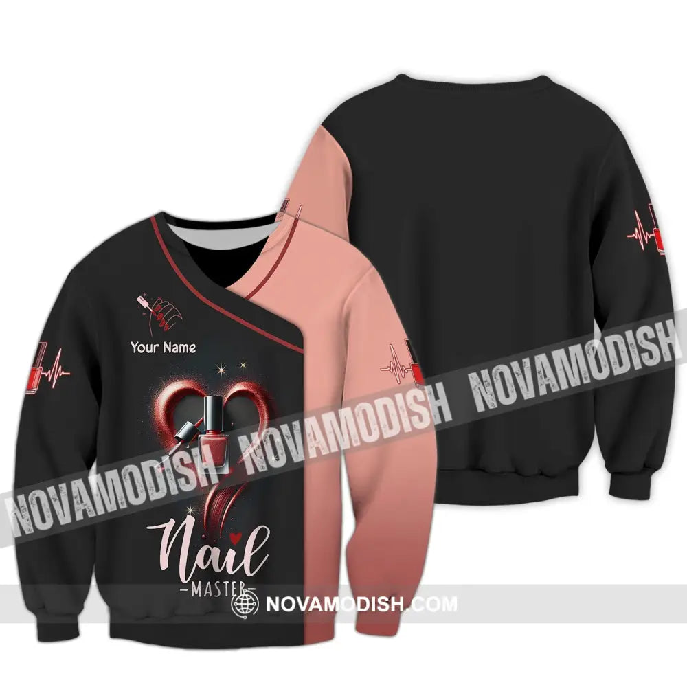 Unisex Shirt Custom Name Nail Master Artist Long Sleeve Hoodie Polo Studio Uniform / S T-Shirt