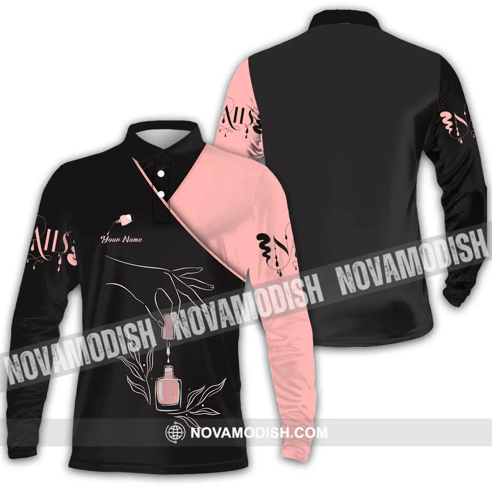 Unisex Shirt - Custom Name Shirt Nails Relax Long Sleeve Polo / S T-shirt