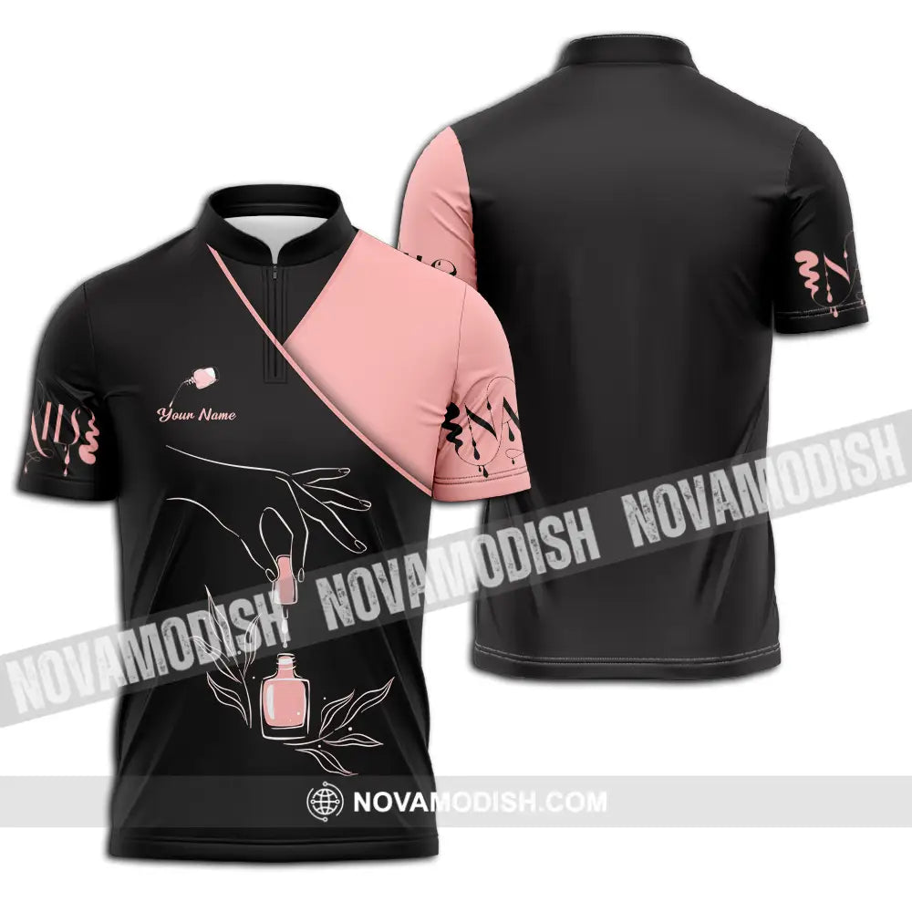 Unisex Shirt - Custom Name Shirt Nails Relax Zipper Polo Shirt / S T-shirt