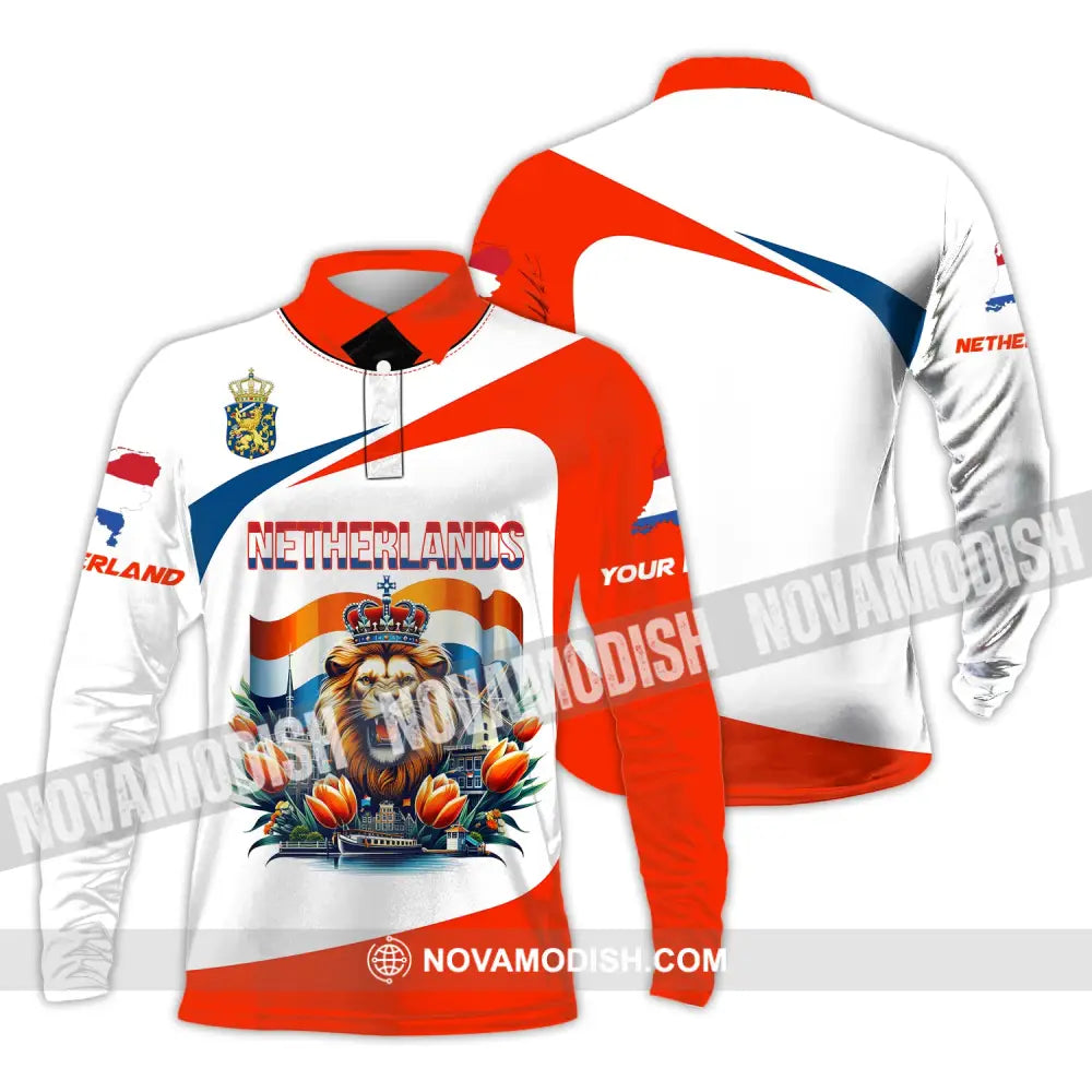 Unisex Shirt Custom Name Netherland Lover Polo Long Sleeve Gift / S T-Shirt