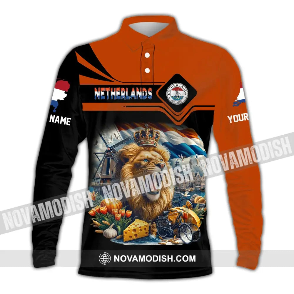 Unisex Shirt Custom Name Netherlands Polo Long Sleeve Gift / S T-Shirt