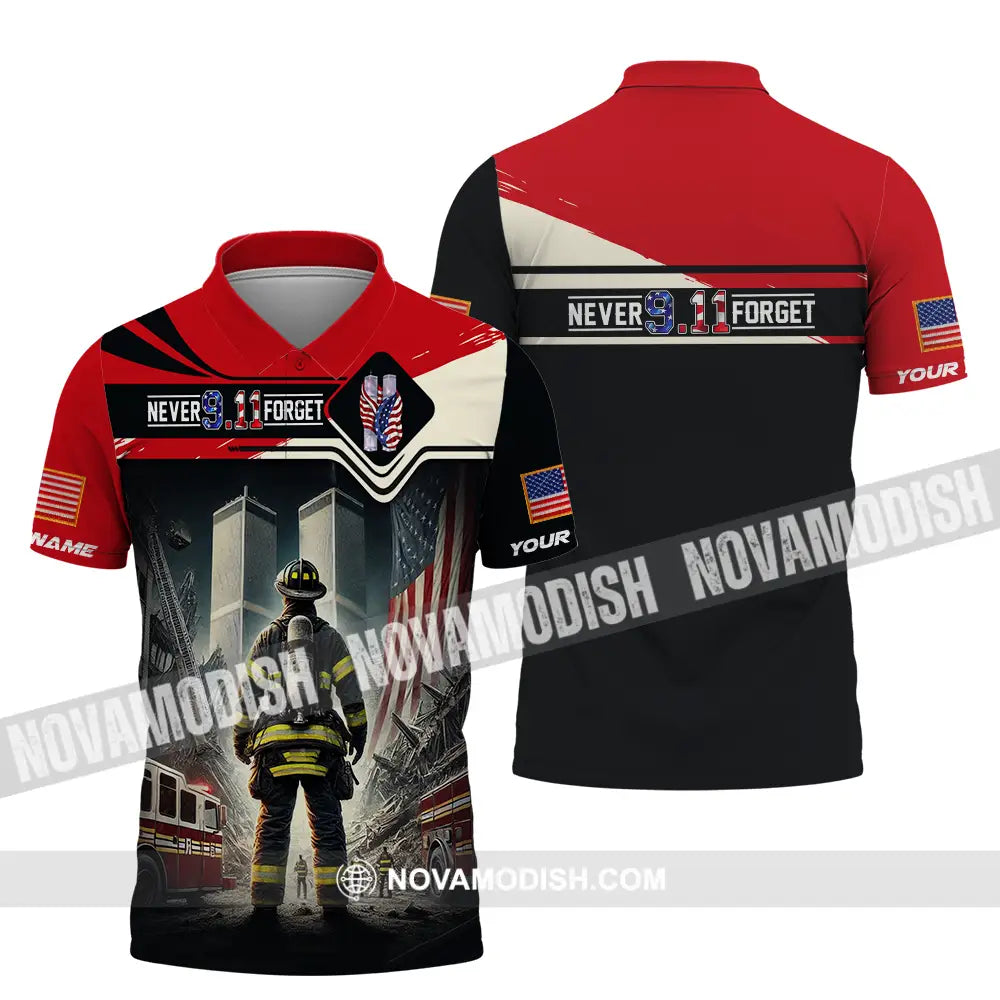 Unisex Shirt - Custom Name Shirt Never 911 Forget Patriot Day 911 Polo Shirt / S T-shirt