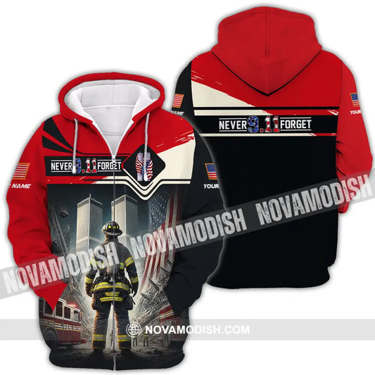 Unisex Shirt - Custom Name Shirt Never 911 Forget Patriot Day 911 Zipper Hoodie / S T-shirt